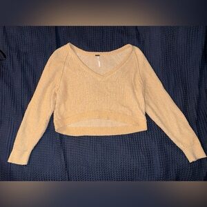 Free People Tan Knit V-Neck Pullover